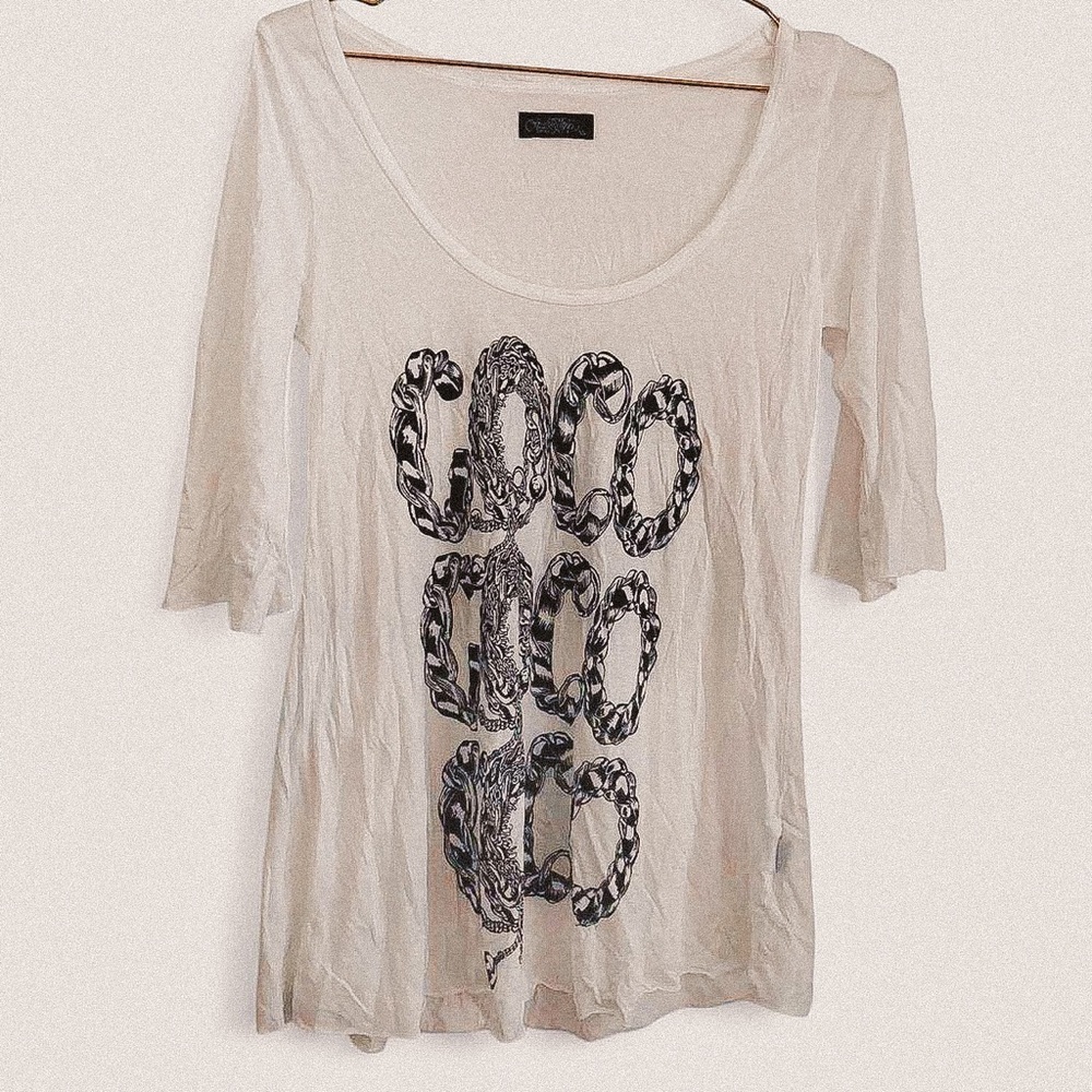 Lauren Moshi white black chain graphic coco design tshirt sz XS